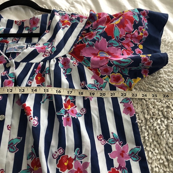 VINTAGE striped floral snap front mumu dress - Picture 8 of 8